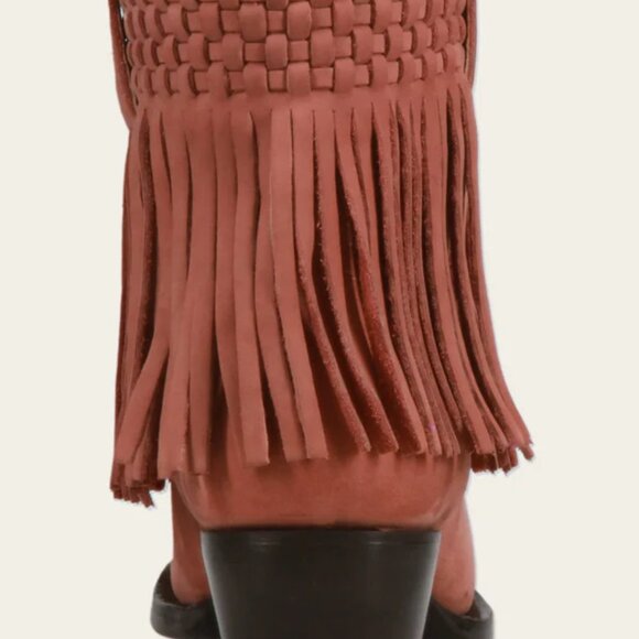 NEW FRYE Nubuck Leather Sacha Short Fringe Boots rose for women 12511 12M6 - Picture 2 of 10
